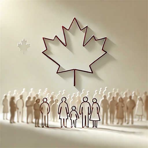 Domenic Presta - Community Leadership Award Image - 2024-12-06 A clean and minimalist image symbolizing community and recognition in Canada. The image features a small group of diverse people standing together, subtly framed by a faint outline of a Canadian maple leaf in the background.